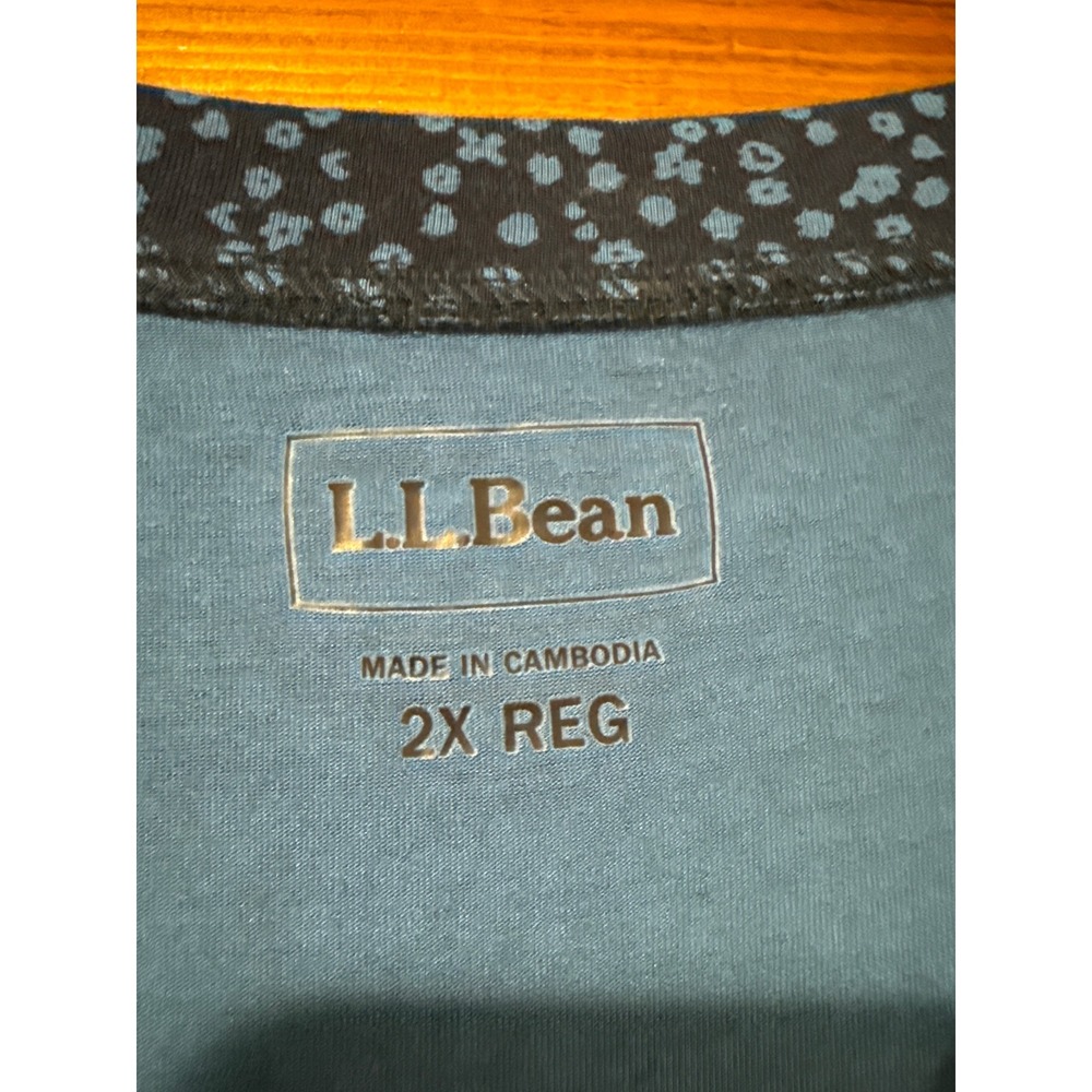 LL Bean Womens 2X Blue Ditsy Floral V-Neck Faux Wrap Midi Dress Short Sleeve - Picture 2 of 5